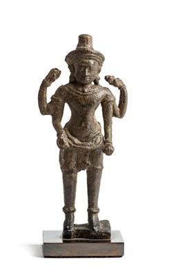 Lot 182 - A KHMER BRONZE FIGURE OF VISHNU^ ANGKOR WAT^...