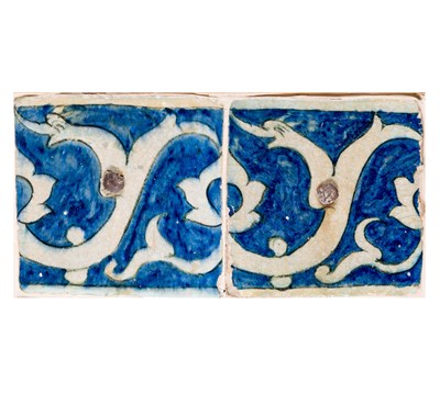 Lot 185 - TWO BLUE AND WHITE TILES^ PERSIA^ 19TH...