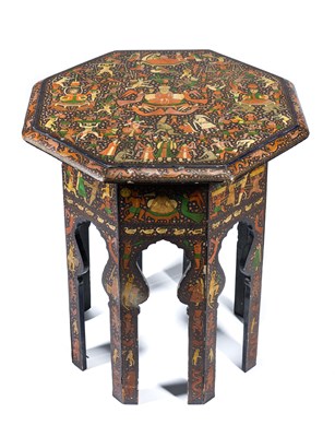 Lot 207 - A KASHMIR PAINTED WOOD FOLDING SIDE TABLE^...