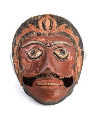 Lot 216 - A PAINTED WOOD DANCER~S MASK^ JAVA^ EARLY 20TH...