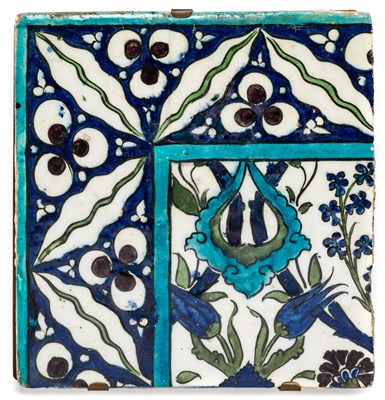 Lot 251 - A DAMASCUS CORNER TILE^ OTTOMAN SYRIA^ CIRCA...