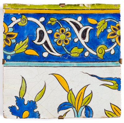 Lot 274 - A SAFAVID CUERDA SECA TILE^ PERSIA^ 17TH...