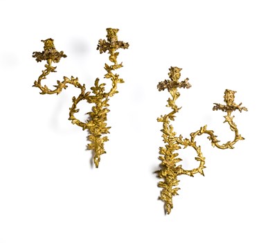 Lot 288 - A PAIR OF GILT-BRONZE TWO-LIGHT WALL SCONCES^...