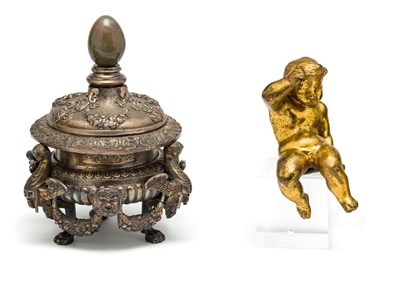 Lot 292 - A SILVERED BRONZE INKWELL^ RENAISSANCE STYLE^...