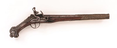 Lot 50 - **A TURKISH SILVER-MOUNTED FLINTLOCK HOLSTER PISTOL