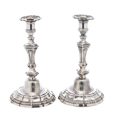 Lot 323 - A PAIR OF FRENCH SILVER CANDLESTICKS^ ANTOINE...