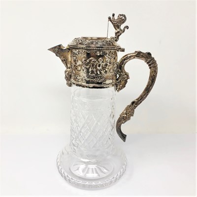 Lot 326 - A PORTUGUESE ELECTROPLATE-MOUNTED CLARET JUG^...