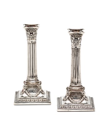 Lot 354 - A PAIR OF VICTORIAN SILVER DESK CANDLESTICKS^...