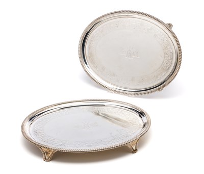 Lot 374 - A PAIR OF GEORGE III SILVER SALVERS^ WILLIAM...