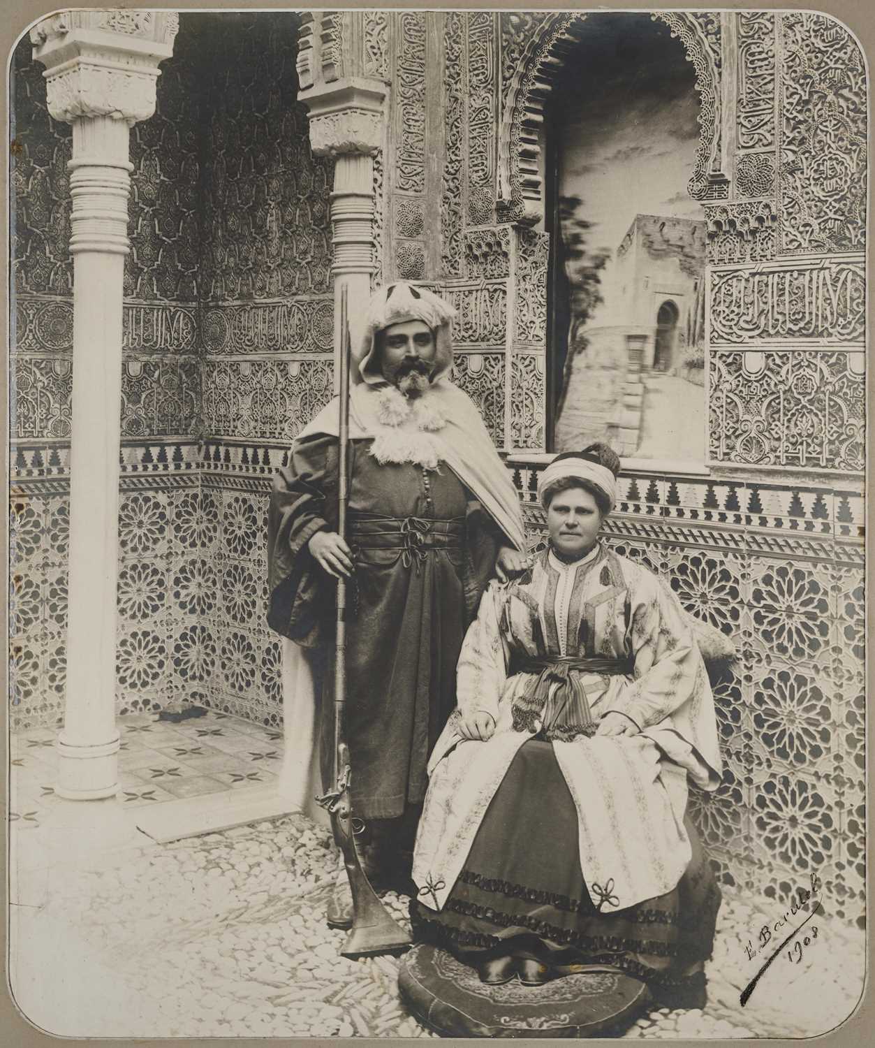 Lot 522 - A COUPLE IN MOORISH COSTUME AT THE ALHAMBRA, SIGNED E. BARUTEL, 1908