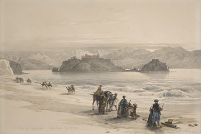 Lot 109 - AFTER DAVID ROBERTS, BRITISH (1796-1864), 'ISLE OF GRACE, GULF OF AKABAH', DATED 1839