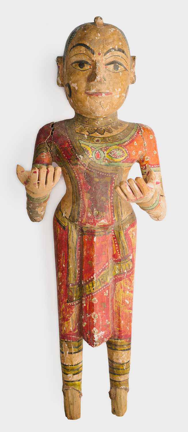Lot 513 - A POLYCHROME PAINTED WOOD FIGURE OF GAURI, RAJASTHAN, INDIA, CIRCA 1900