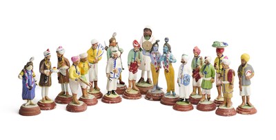 Lot 564 - A COLLECTION OF EIGHTEEN SMALL PAINTED CLAY FIGURES, LUCKNOW, INDIA, EARLY 20TH CENTURY