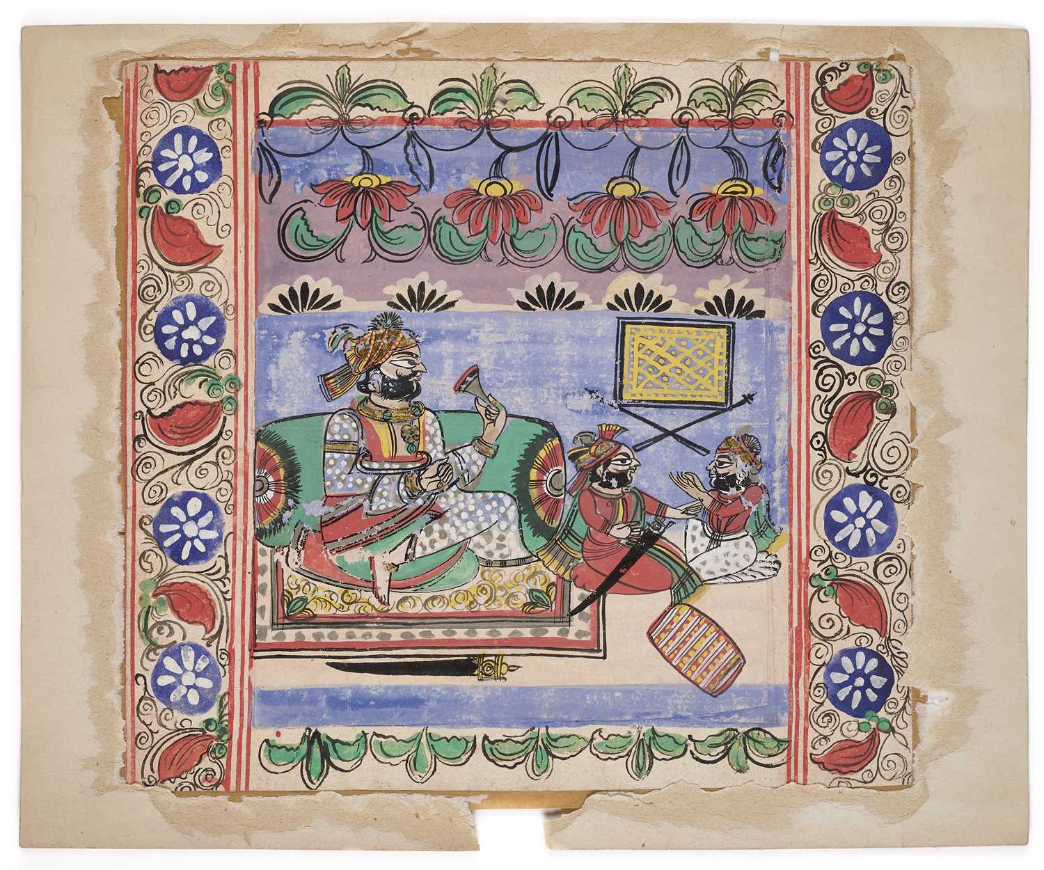 Lot 515 - A SECTION FROM A PAINTED SCROLL, WESTERN INDIA, 19TH CENTURY