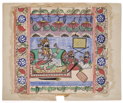 Lot 569 - A SECTION FROM A PAINTED SCROLL, WESTERN INDIA, 19TH CENTURY