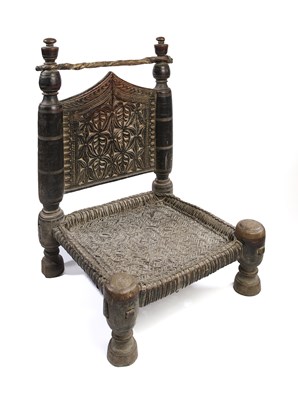 Lot 198 - A SWAT VALLEY WOOD CHAIR, NORTH-WESTERN PAKISTAN, CIRCA 19TH CENTURY