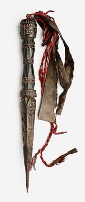 Lot 135 - TWO CARVED WOOD BUDDHIST RITUAL DAGGERS (PHURBU), NEPAL, CIRCA 19TH CENTURY