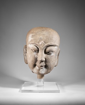 Lot 18 - A CHINESE SANDSTONE HEAD OF A LUOHAN, MING DYNASTY