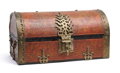 Lot 209 - A LARGE PAINTED WOOD DOWRY CHEST, KERALA, SOUTH INDIA, EARLY 20TH CENTURY