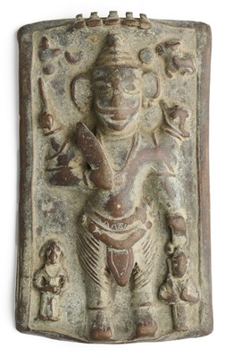 Lot 177 - A BRONZE VIRABHADRA PLAQUE, MAHARASHTRA, INDIA, CIRCA 18TH CENTURY