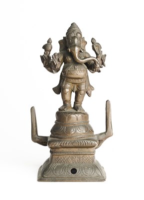 Lot 171 - A BRONZE FIGURE OF GANESHA, TAMIL NADU, SOUTH INDIA, CIRCA 18TH CENTURY