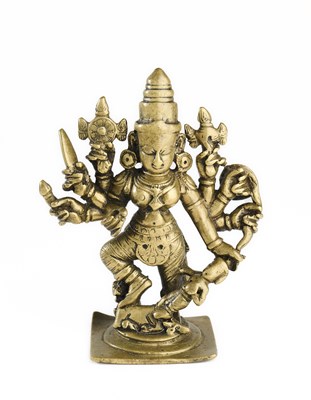 Lot 178 - A BRONZE FIGURE OF DURGA MAHISASURAMARDINI, DECCAN, SOUTHERN INDIA, 18TH CENTURY