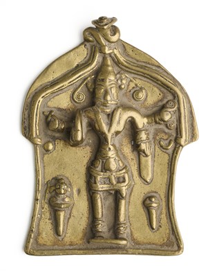 Lot 179 - A BRONZE VIRABHADRA PLAQUE, WESTERN DECCAN, INDIA, 18TH/19TH CENTURY