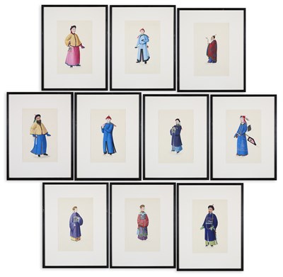 Lot 60 - A SET OF TEN CHINESE EXPORT PAINTINGS OF FIGURES, 19TH/20TH CENTURY