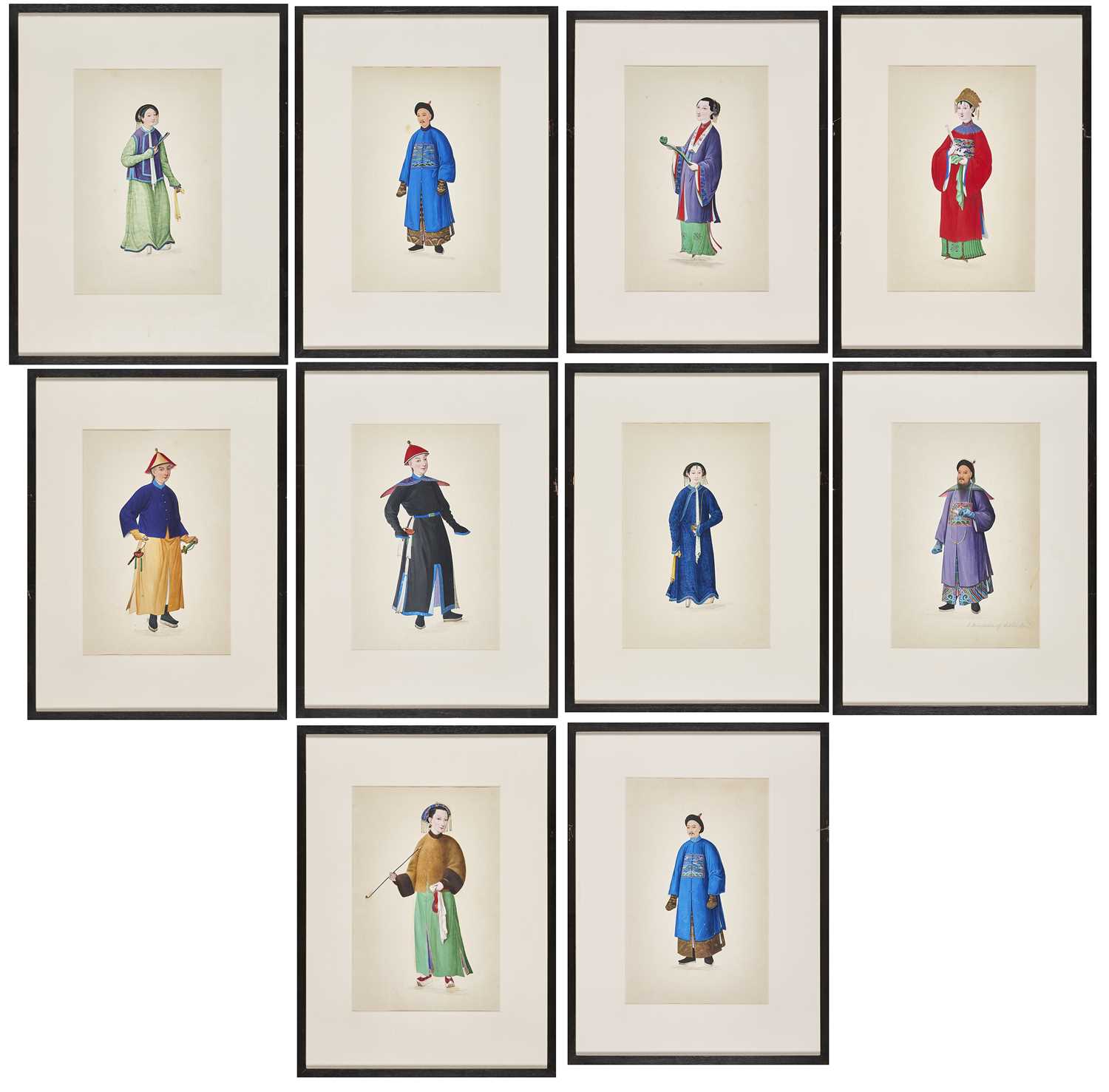 Lot 107 - A SET OF TEN CHINESE EXPORT PAINTINGS OF FIGURES, 19TH/20TH CENTURY