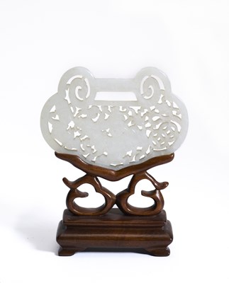 Lot 81 - A CHINESE WHITE JADE LOCK-SHAPED PLAQUE, QING DYNASTY, 19TH CENTURY