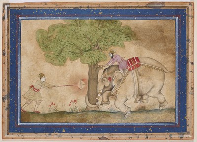 Lot 229 - AN ENRAGED ELEPHANT, PROVINCIAL MUGHAL, BIKANER OR DECCAN, 18TH CENTURY