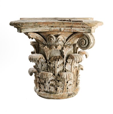 Lot 105 - AN OTTOMAN CARVED WOOD CORINTHIAN CAPITAL, CIRCA 1800