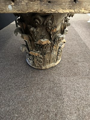 Lot 105 - AN OTTOMAN CARVED WOOD CORINTHIAN CAPITAL, CIRCA 1800