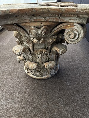 Lot 105 - AN OTTOMAN CARVED WOOD CORINTHIAN CAPITAL, CIRCA 1800