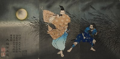 Lot 115 - TSUKIOKA YOSHITOSHI (1839-1892), FUJIWARA YASUMASA PLAYS THE FLUTE BY MOONLIGHT, 1883