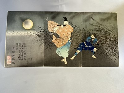 Lot 115 - TSUKIOKA YOSHITOSHI (1839-1892), FUJIWARA YASUMASA PLAYS THE FLUTE BY MOONLIGHT, 1883