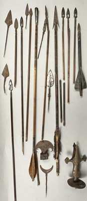 Lot 353 - SIX INDIAN ARROWS, EARLY 19TH CENTURY, AN IRON HILT FOR AN INDIAN TALWAR, THREE AXES