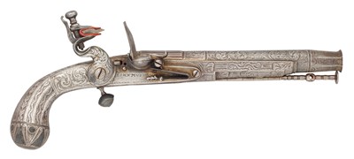 Lot 297 - A 24 BORE SCOTTISH FLINTLOCK BELT PISTOL FORMED ENTIRELY OF STEEL BY JOHN MURDOCH, LATE 18TH CENTURY