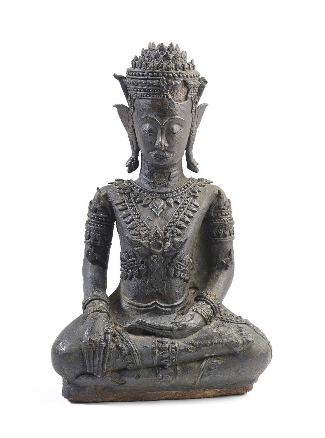 Lot 122 - A LATE AYUTHIA BRONZE FIGURE OF BUDDHA, THAILAND, 17TH/18TH CENTURY