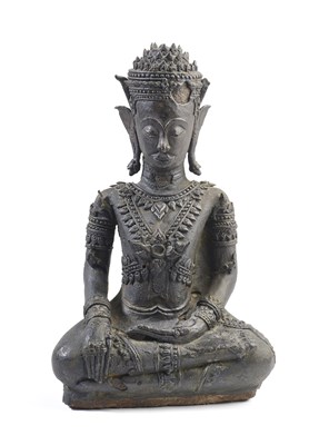 Lot 122 - A LATE AYUTHIA BRONZE FIGURE OF BUDDHA, THAILAND, 17TH/18TH CENTURY