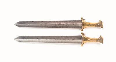 Lot 82 - TWO BRASS-HILTED REGULATION SHORT SWORDS