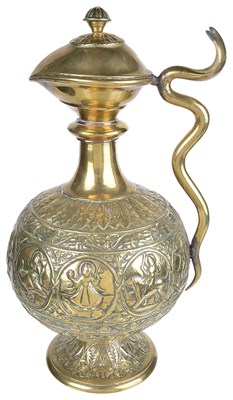 Lot 187 - A BRASS EWER, JAIPUR SCHOOL OF ART, INDIA, LATE 19TH CENTURY