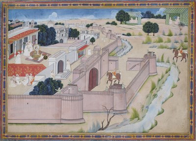 Lot 218 - A NOBLEMAN VISITS A RULER IN HIS PALACE, JAIPUR, INDIA, FIRST HALF 19TH CENTURY