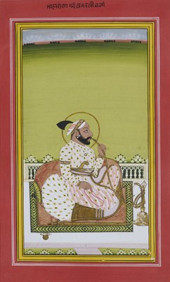 Lot 212 - A PORTRAIT OF A MEWAR RULER, RAJASTHAN, INDIA, 19TH CENTURY