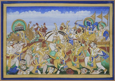 Lot 219 - A BATTLE SCENE FROM THE RAMAYANA, RAJASTHAN, PROBABLY JAIPUR, MID-19TH CENTURY