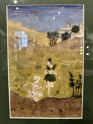 Lot 223 - A CHENCHU HUNTRESS AND HER COMPANION, PROVINCIAL MUGHAL OR DECCAN, INDIA, 18TH CENTURY