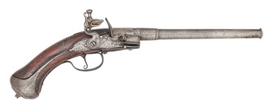 Lot 132 - A RARE 40 BORE ENGLISH FLINTLOCK TURN-OFF RIFLED HOLSTER PISTOL, JOHN DAFTE, CIRCA 1660