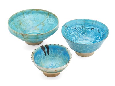 Lot 58 - THREE TURQUOISE GLAZED BOWLS, EASTERN IRAN OR BAMIYAN, CIRCA 12TH CENTURY