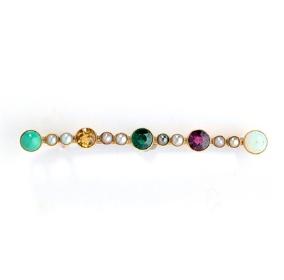 Lot 422 - GOLD AND GEM-SET BAR BROOCH, 1900s