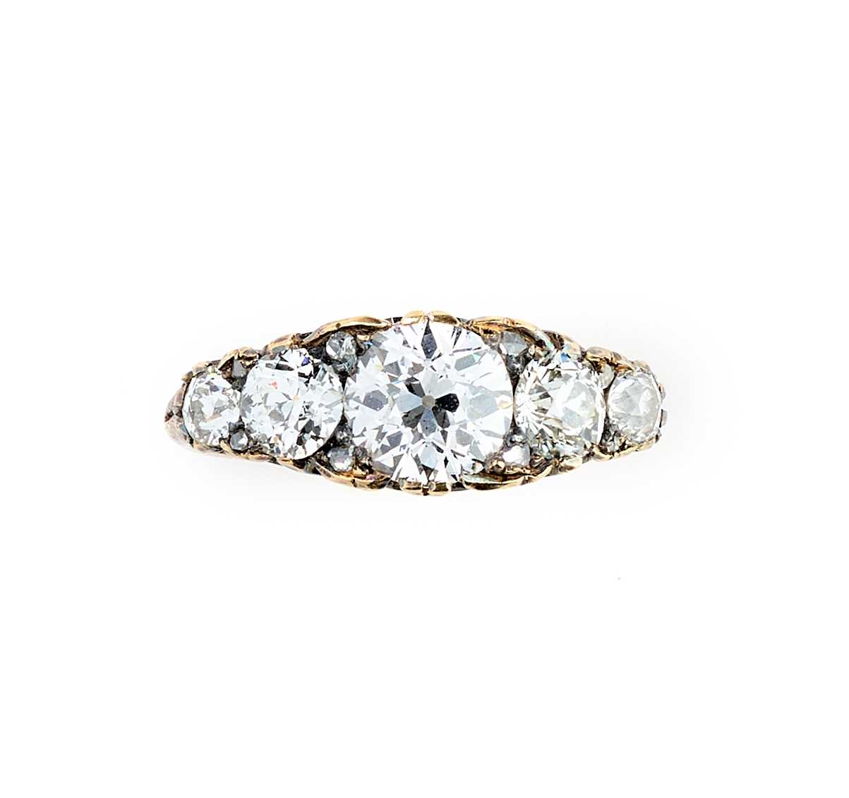 Lot 360 - DIAMOND HALF-HOOP GOLD RING, 1890s